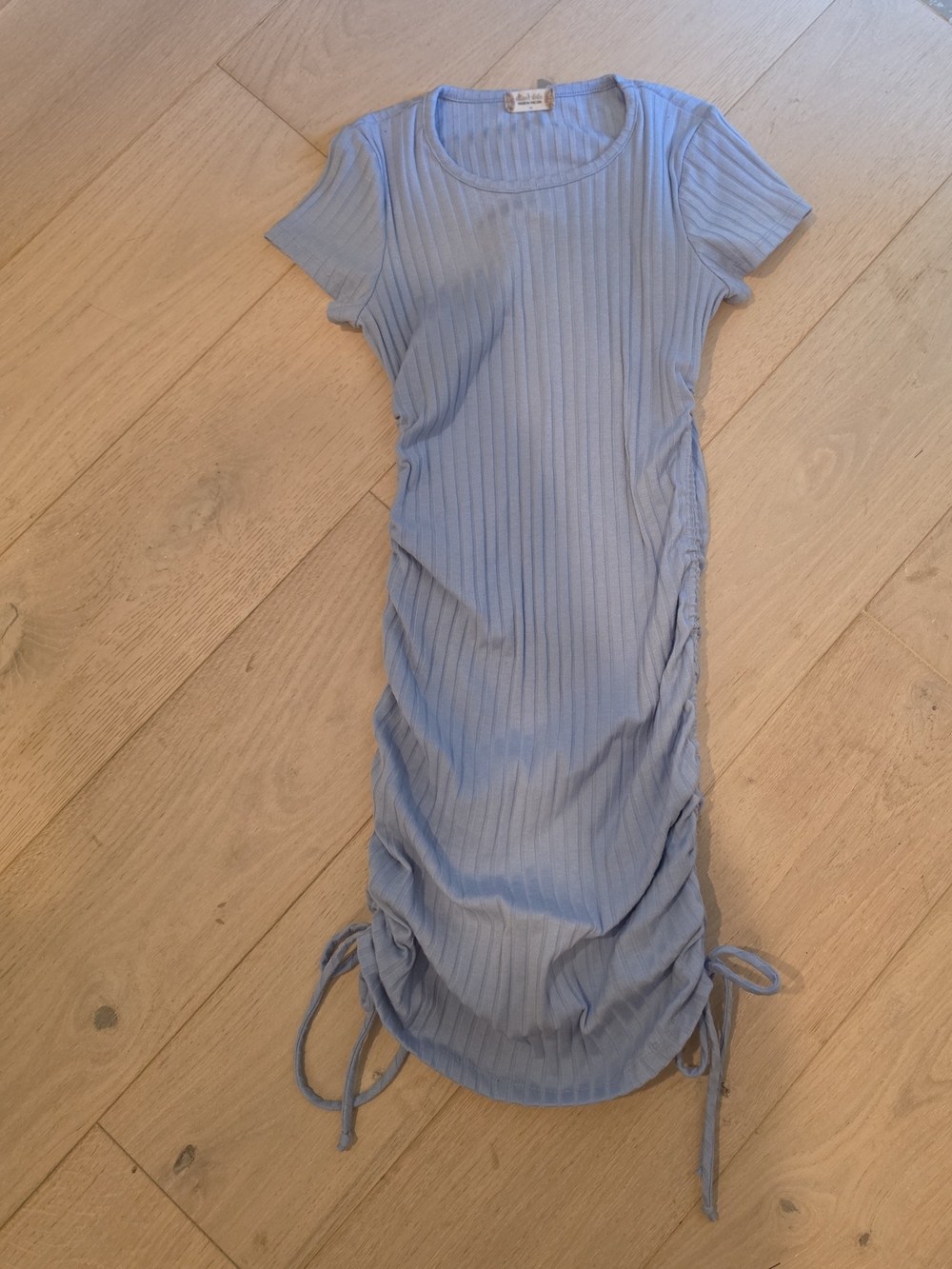 Altar'd State Light Blue Ribbed Side-Ruched Midi Dress